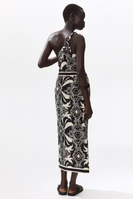 Robe asymétrique découpée - Beige clair/motif — photo 3