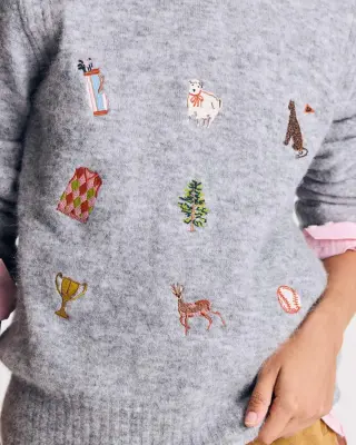 Pull Prune gris chiné et broderies ivy — photo 3