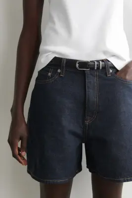 SHORT TAILLE HAUTE EN DENIM - BLEU FONCÉ — photo 1