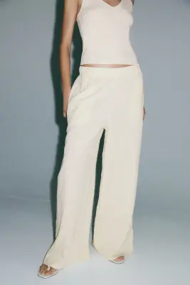 Pantalon texturé en viscose mélangée - Beige clair — photo 1