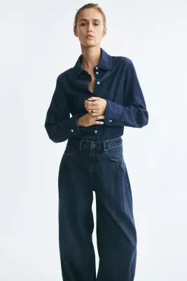 Chemise en popeline de coton - Bleu denim foncé — photo 2