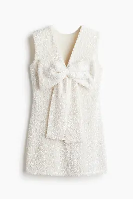 Robe à sequins avec nœud - Blanc — photo 4
