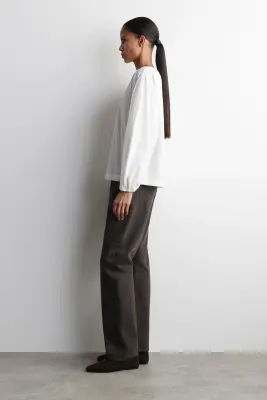 BLOUSE FRONCÉE EN COTON PIMA - BLANC — photo 2