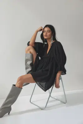 Robe en coton avec dentelle - Gris charbon — photo 2