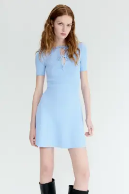 Minirobe en maille côtelée - Bleu clair — photo 2