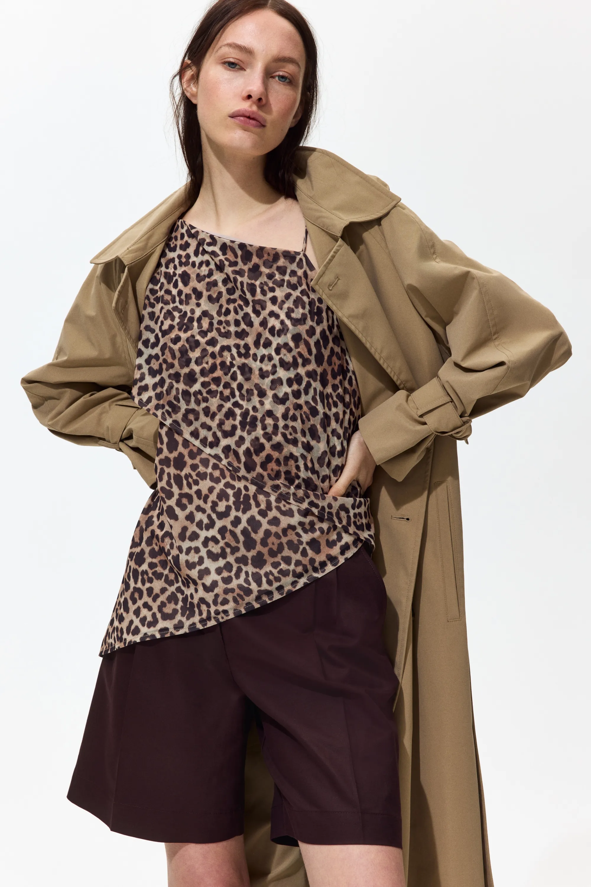 Short chic en lin mélangé - Marron foncé