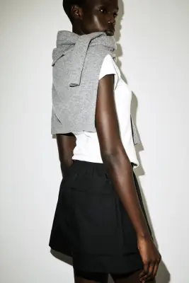 SHORT ÉLASTIQUÉ EN COTON À FINITION GROS-GRAIN - NOIR — photo 3