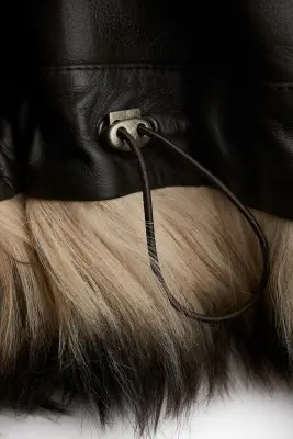 Veste réversible en peau lainée - Marron foncé/beige — photo 2