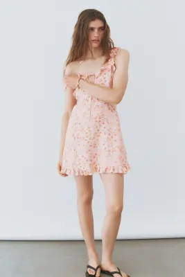 Robe ruchée en crêpe - Rose clair/fleuri — photo 1