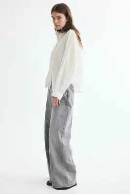 Chemise à col droit avec bords ruchés - Blanc/rayé — photo 2