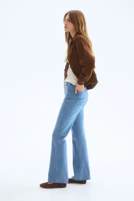 Flared Leg High Waist Jeans - Bleu denim — photo 3