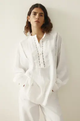 Blouse avec dentelle - Blanc — photo 1