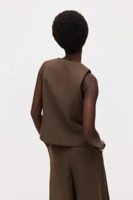 Gilet sans manches volanté - Marron foncé — photo 1