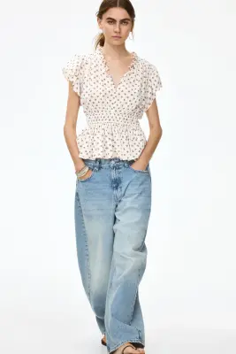 Blouse à manches volantées avec basque - Ivoire/fleuri — photo 2