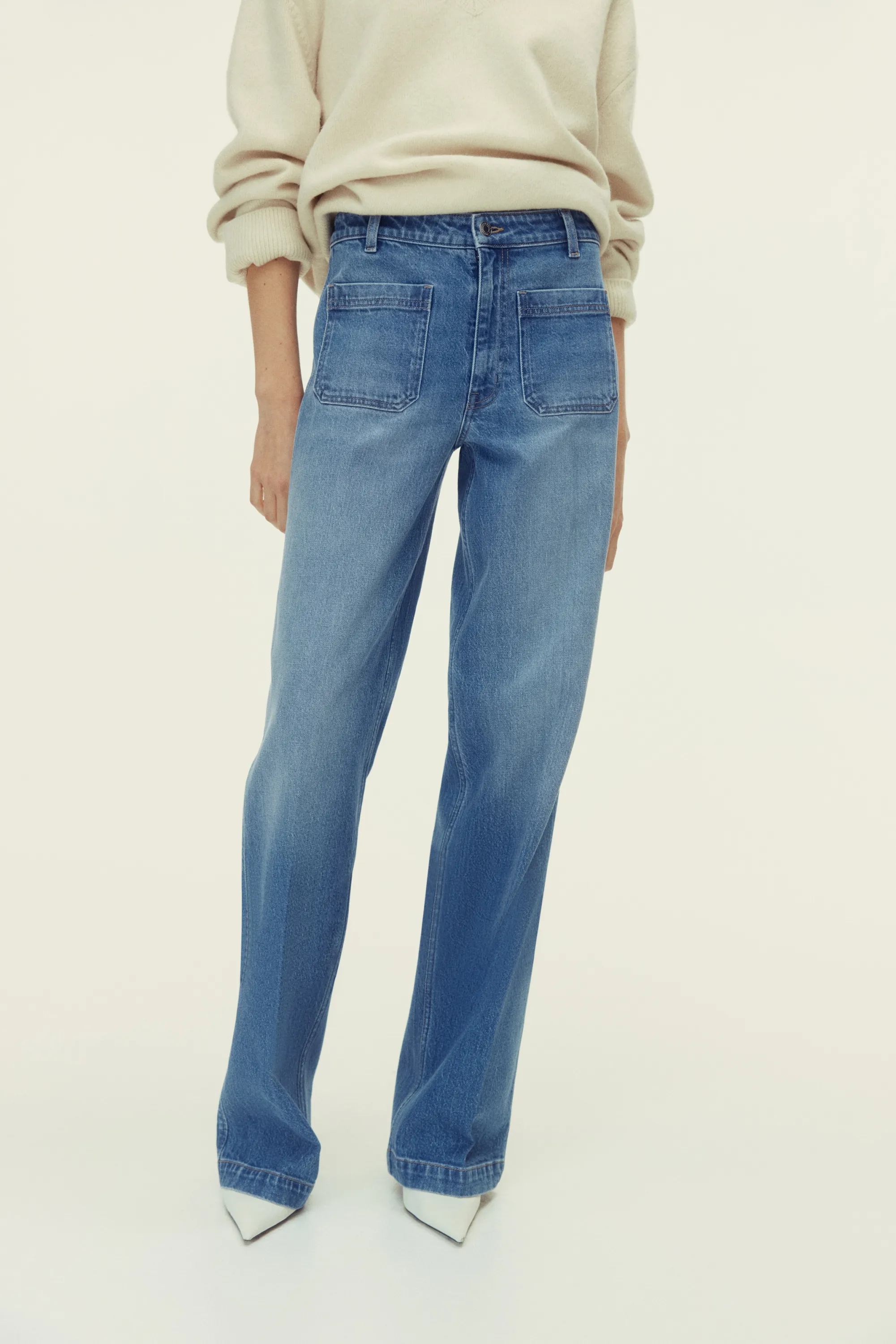 Wide High Jeans - Bleu denim clair