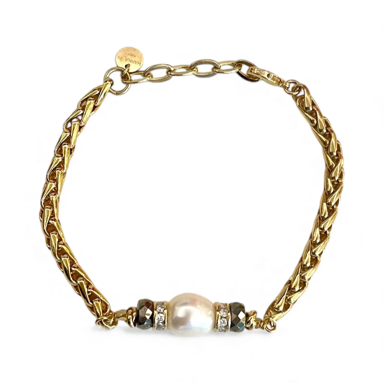 Bracelet Paloma doré perle blanche pyrite - Hanka In