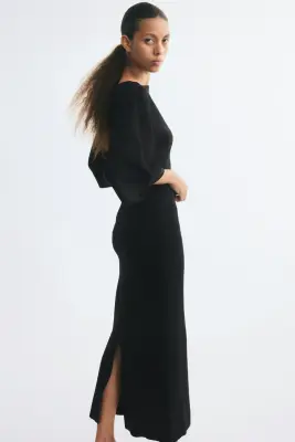 Robe midi à effet drapé - Noir — photo 2