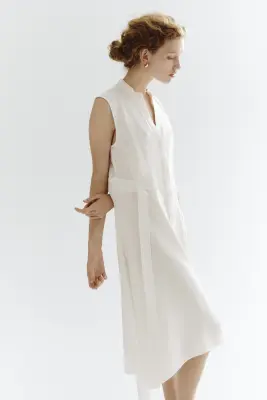 Robe chemise avec ceinture à nouer - Crème — photo 3