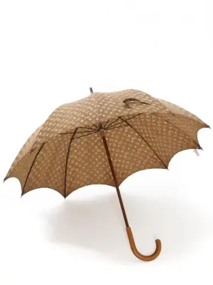 Parapluie ou ombrelle en coton imprimé monogram marron et beige — photo 1