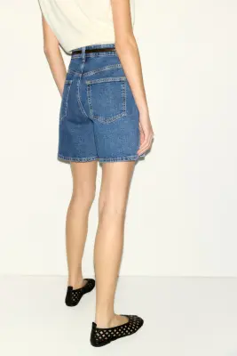 Short taille haute en denim - Bleu denim — photo 4