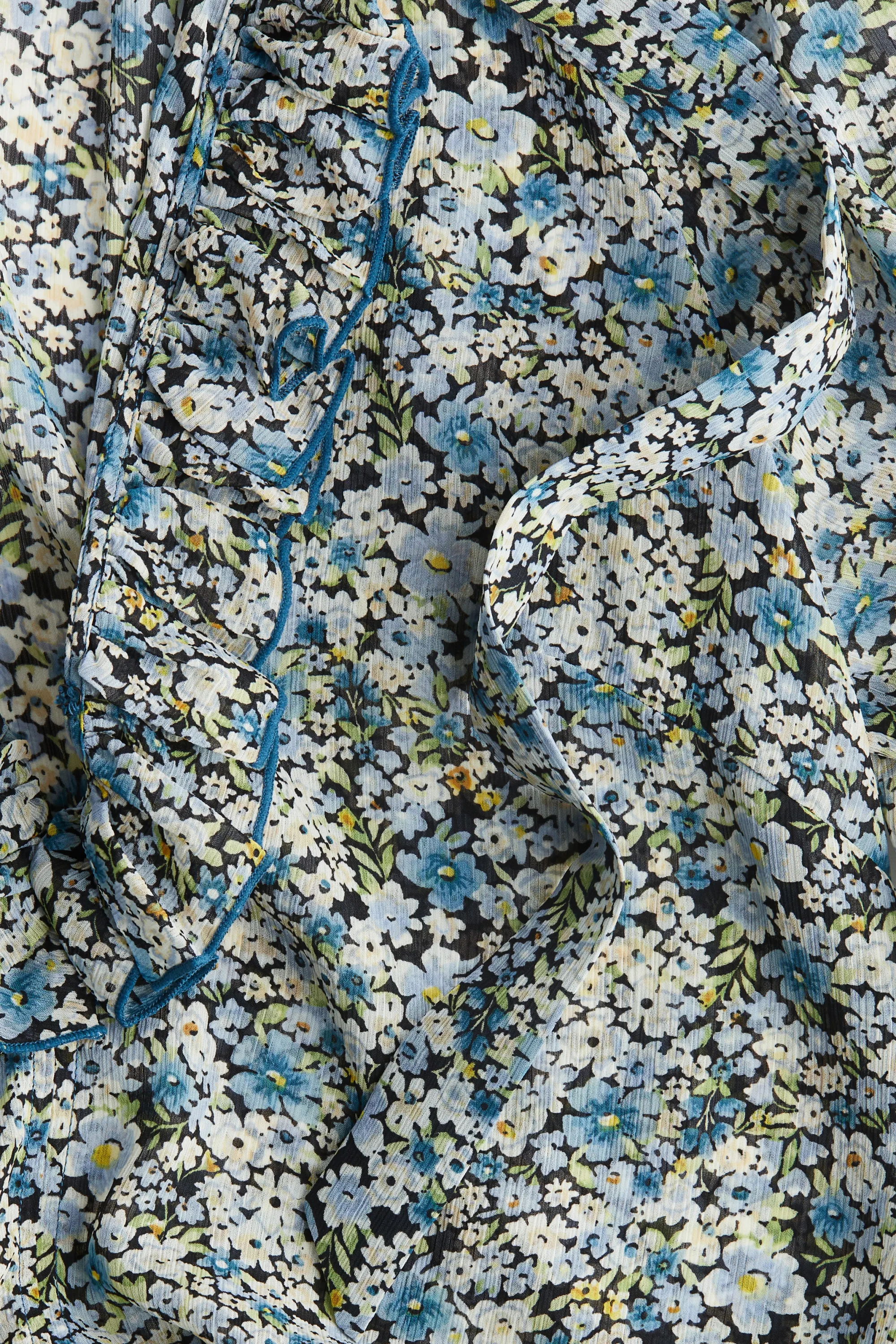 Robe maxi volantée - Bleu/fleuri