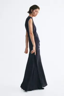 Robe à effet drapé en viscose mélangée - Bleu foncé/carreaux — photo 3
