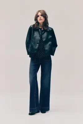 Wide High Waist Jeans - Bleu denim marine — photo 1
