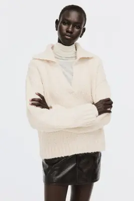 Pull oversize avec col - Beige clair — photo 2