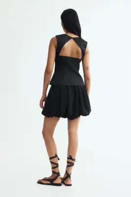 Open-back peplum top - Noir — photo 2