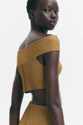 Crop top épaules nues - Beige foncé — photo 3