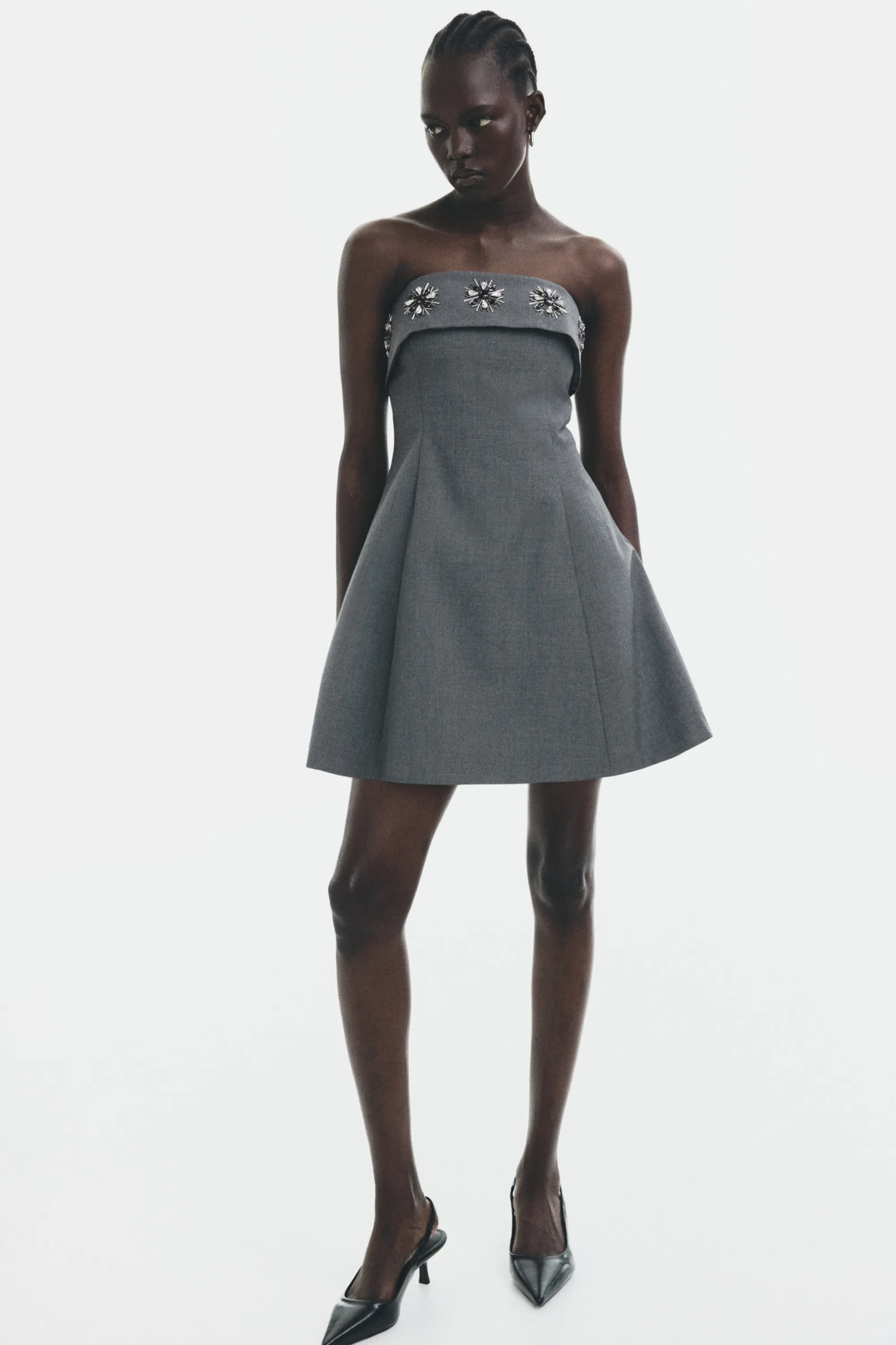 Robe bandeau ornée de strass - Gris
