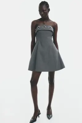Robe bandeau ornée de strass - Gris — photo 1