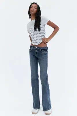 Flared Low Waist Jeans - Bleu denim foncé — photo 3