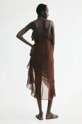 Robe volantée à bretelles fines - Marron foncé — photo 3