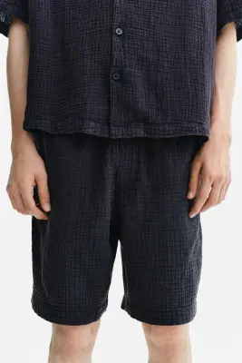 Short en mousseline Relaxed Fit - Noir — photo 1