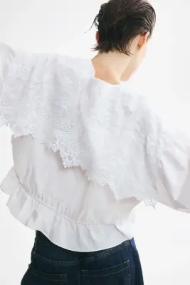 Blouse en coton avec dentelle - Blanc — photo 4