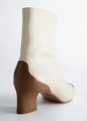 Bottines en cuir - Blanc/Cognac — photo 3