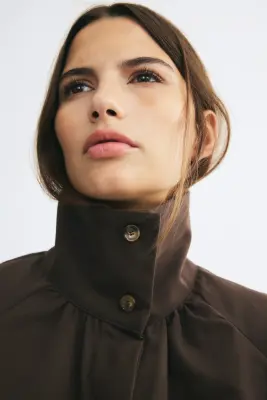 Veste à manches ballon avec col entonnoir - Taupe foncé — photo 2