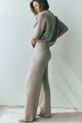 Pantalon large en maille - Taupe chiné — photo 3