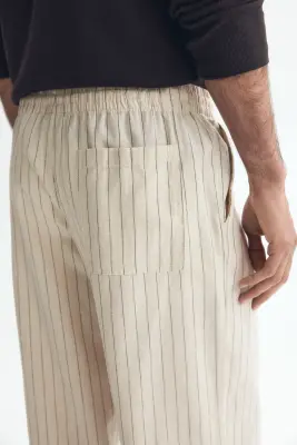 Pantalon Relaxed Fit en lin mélangé - Beige/rayé — photo 3