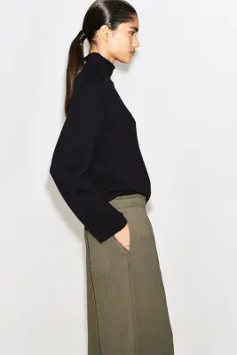 PANTALON LARGE EN JERSEY FROISSÉ - BRUN CLAIR — photo 3