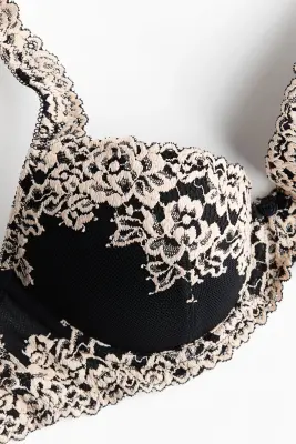 Soutien-gorge push-up en dentelle - Noir/crème — photo 5