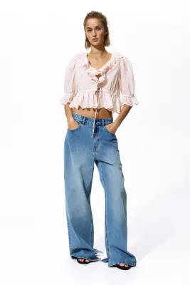 Blouse en coton avec broderie anglaise - Rose poudré — photo 1
