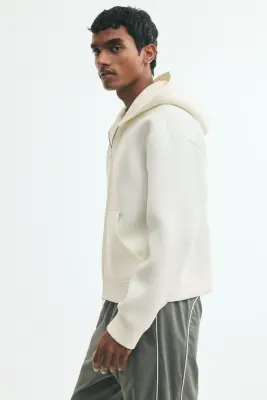 Veste à capuche zippée Loose Fit en scuba - Crème — photo 4