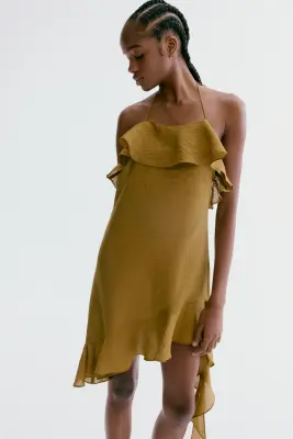 Robe dos nu volantée - Vert kaki foncé — photo 1