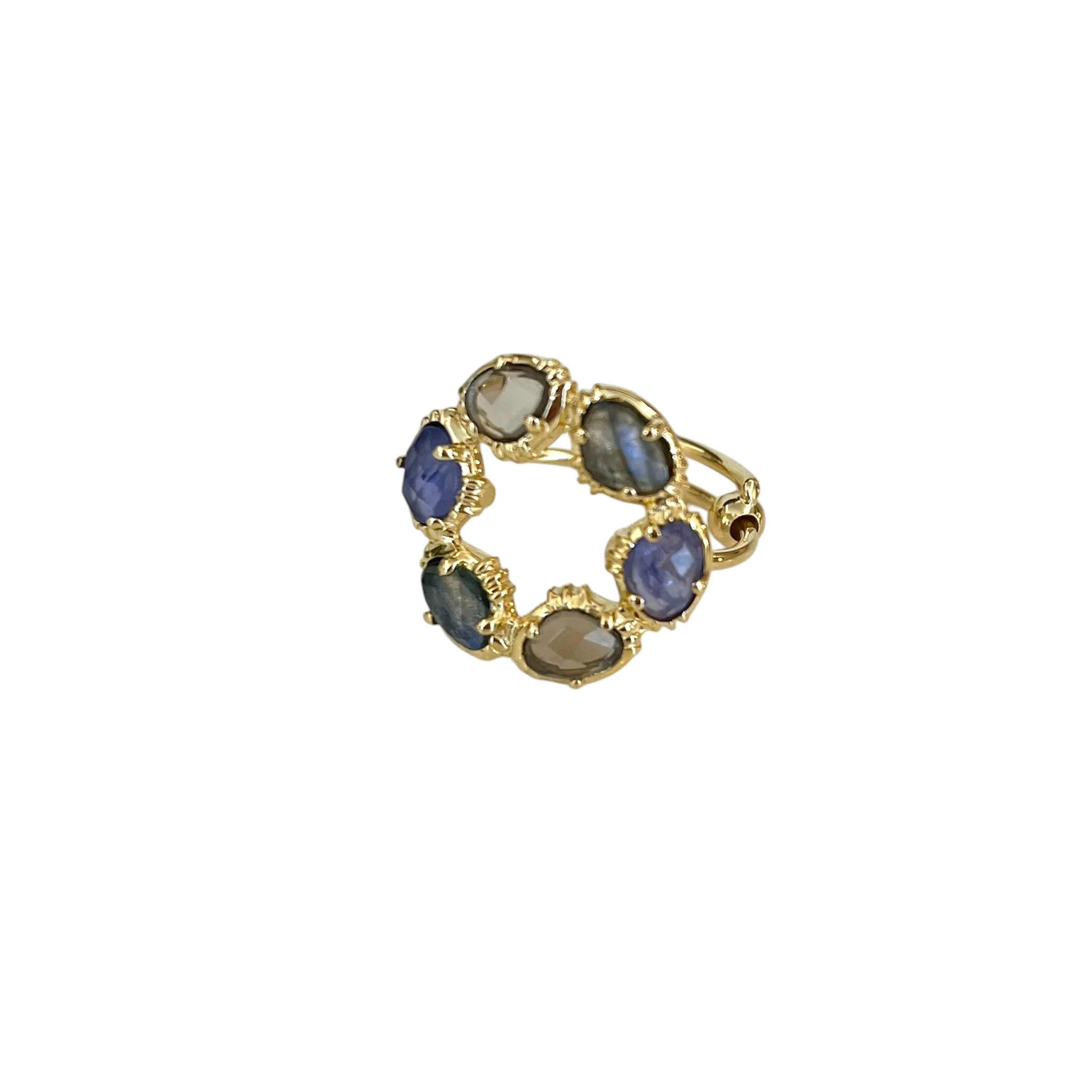 Bague ronde mix tanzanite, quartz fumé , labradorite  - Au Fil de LO