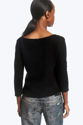 Pull bateau mélangé d’alpaga - Noir — photo 2