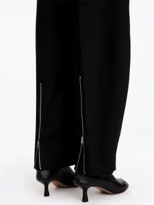 Pantalon à jambes barrel avec fermeture éclair - Noir — photo 3