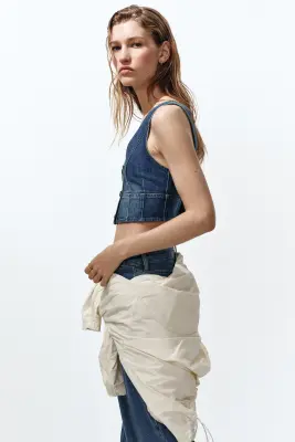 Crop top en denim - Bleu denim — photo 3