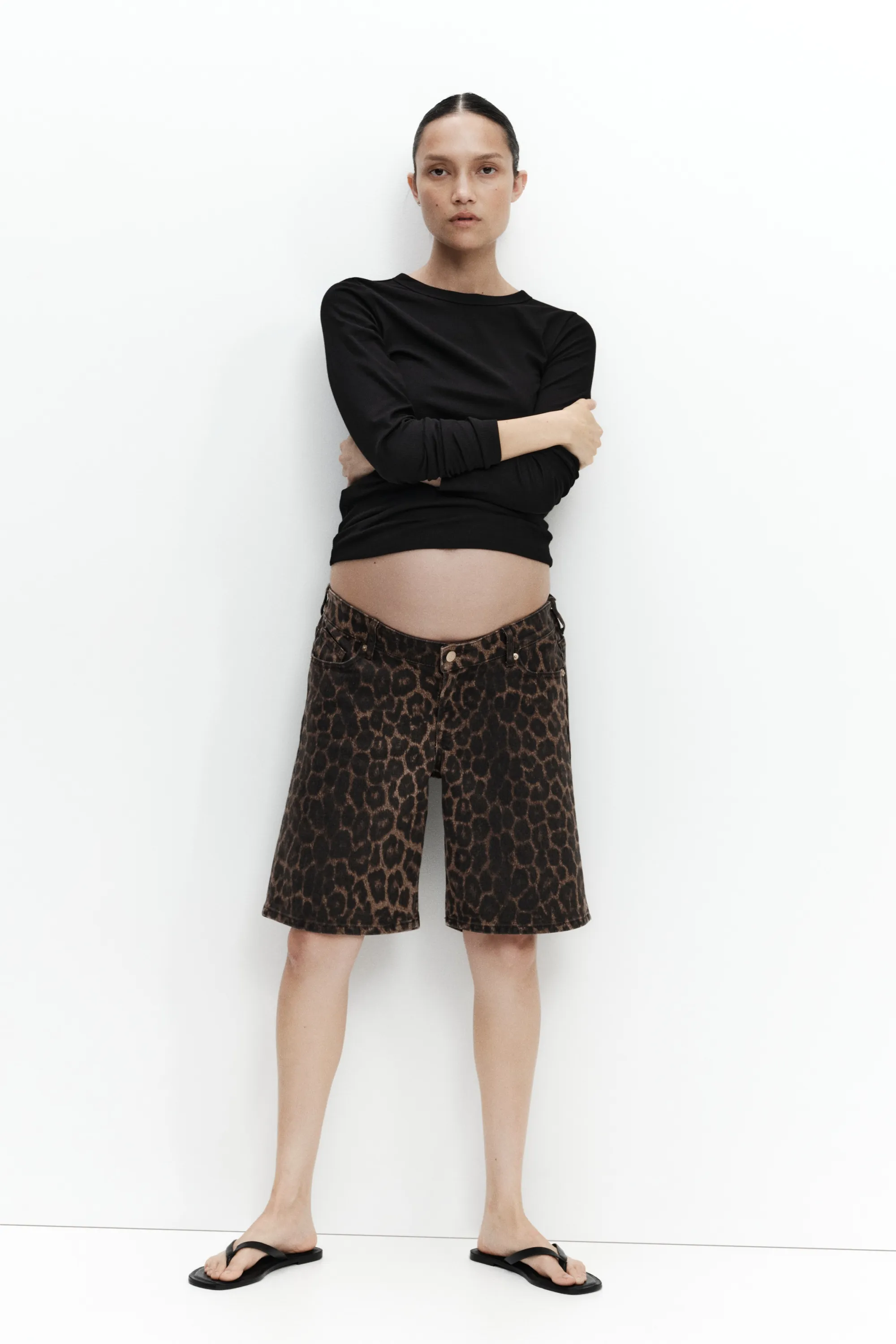 MAMA Short Bermuda en denim - Marron/imprimé léopard